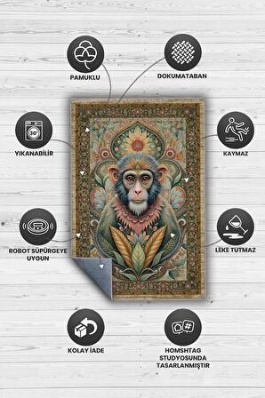 Homshtag Nuh'un Gemisi Koleksiyonu Maymun Çiçek Temalı Vintage Renkli Maksimalist Halı