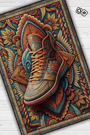 Homshtag Ayakkabı Desenli Halı Çok Renkli Halı Spor Severe Hediye Halı Spor Sever İçin Çiçekli Halı