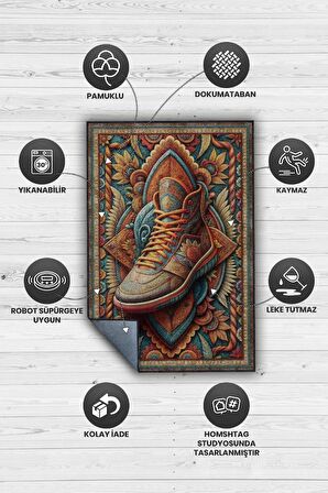 Homshtag Ayakkabı Desenli Halı Çok Renkli Halı Spor Severe Hediye Halı Spor Sever İçin Çiçekli Halı