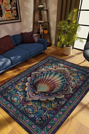 Homshtag Nuh'un Gemisi Koleksiyonu Deniz Kabuğu Çiçek Temalı Vintage Renkli Maksimalist Halı
