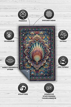 Homshtag Nuh'un Gemisi Koleksiyonu Deniz Kabuğu Çiçek Temalı Vintage Renkli Maksimalist Halı