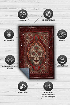 Homshtag Kuru Kafa Figürlü Korku Temalı Salon Halısı Gotik Çok Renkli Oturma Odası Halı Konsept Halı