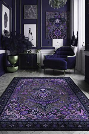 Homshtag Cadı Figürlü Korku Temalı Salon Halısı Gotik Mor Renkli Oturma Odası Halı Konsept Halı