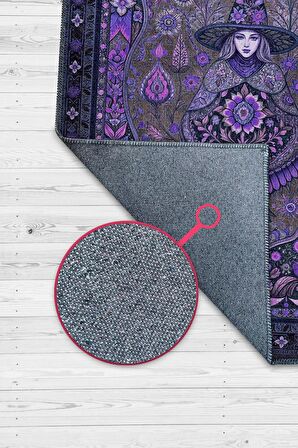 Homshtag Cadı Figürlü Korku Temalı Salon Halısı Gotik Mor Renkli Oturma Odası Halı Konsept Halı