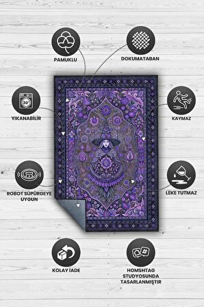 Homshtag Cadı Figürlü Korku Temalı Salon Halısı Gotik Mor Renkli Oturma Odası Halı Konsept Halı