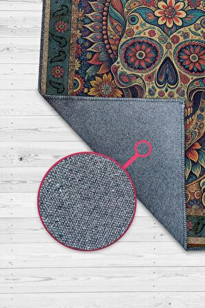 Homshtag Kuru Kafa Figürlü Korku Kurukafalı Salon Halısı Koyu Renkli Oturma Odası Halı Konsept Halı