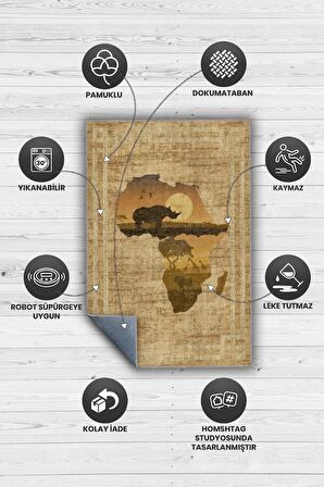Homshtag Art Deko Vintage Afrikalı Temalı Renkli Halı Etnik Afrika Haritası Desenli Halı Modern Halı