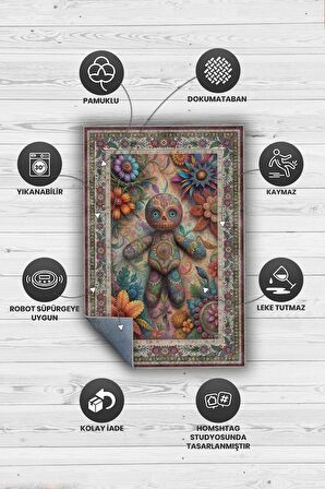 Homshtag Voodoo Bebeği Figürlü Korku Temalı Salon Halı Koyu Renkli Halı Gotik Korku Sanatı Halısı