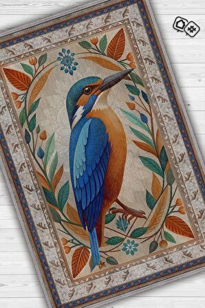 Homshtag Nuh'un Gemisi Koleksiyonu Yalıçapkını Temalı Çiçek Desenli Vintage Çok Renkli Konsept Halı