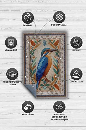 Homshtag Nuh'un Gemisi Koleksiyonu Yalıçapkını Temalı Çiçek Desenli Vintage Çok Renkli Konsept Halı