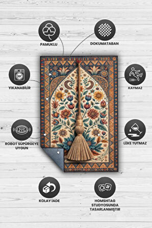 Homshtag Cadı Süpürgesi Korku Temalı Halı Çiçekli Renkli Oturma Odası Halısı Cadı Süpürgesi Halısı