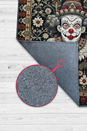 Homshtag Gotik Palyaço Temalı Halı Siyah Çiçekli Oturma Odası Halısı Etnik Hediyelik Palyaço Halısı