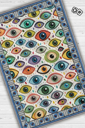 Homshtag Art Deko Renkli Nazar Boncuğu Temalı Renkli Halı Nazar Boncuğu Desenli Halı Modern Halı