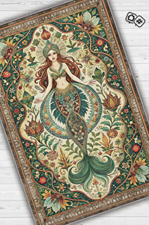 Homshtag Deniz Kızı Temalı Yeşil Renk Anime Halısı Dekoratif Anime Halısı Çiçekli Anime Sever Halısı