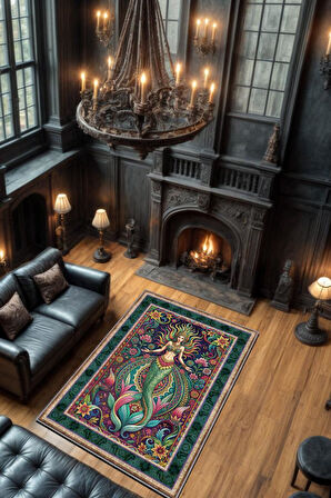 Homshtag Art Deco Deniz Kızı Temalı Renkli Anime Halı Dekoratif Anime Halı Çiçekli Anime Sever Halı