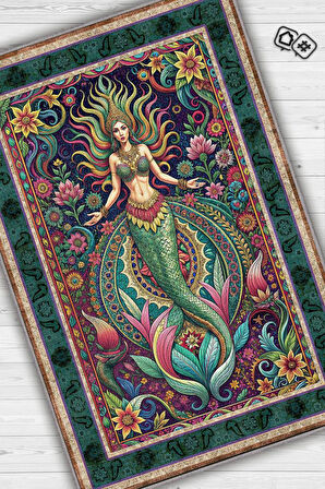 Homshtag Art Deco Deniz Kızı Temalı Renkli Anime Halı Dekoratif Anime Halı Çiçekli Anime Sever Halı