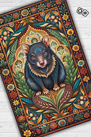 Homshtag Nuh'un Gemisi Koleksiyonu Tazmanya Canavarı Temalı Çiçekli Çok Renkli Bordürlü Konsept Halı