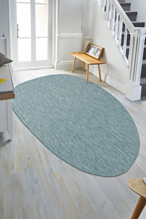 Konfor Halı Tema 9036 Turkuaz Sisal Hasır İç Dış Mekan Kilim Dekoratif Bahçe Balkon Salon Halısı