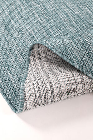 Konfor Halı Tema 9036 Turkuaz Sisal Hasır İç Dış Mekan Kilim Dekoratif Bahçe Balkon Salon Halısı