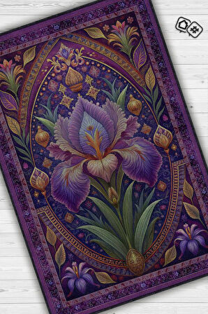 Homshtag Art Deco Süsen Çiçeği Halısı Bitki Temalı Soft Mor Renk Etnik Dijital Baskılı Çiçekli Halı