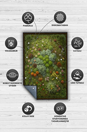 Homshtag Art Deco Yosun Halısı Bitki Temalı Soft Yeşil Renkli Etnik Dijital Baskılı Çiçekli Halı