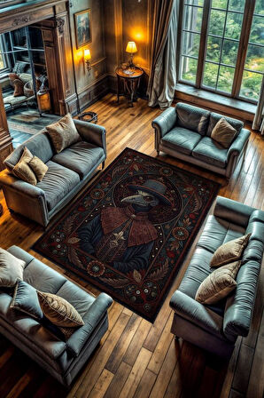 Homshtag Gotik Veba Doktoru Temalı Halı Koyu Renkli Retro Oturma Odası Halısı Karanlık Halısı