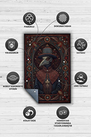 Homshtag Gotik Veba Doktoru Temalı Halı Koyu Renkli Retro Oturma Odası Halısı Karanlık Halısı