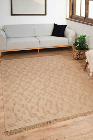 Natura 6664 %100 Doğal Jüt Kilim Bej Renkli Yumuşak Dokulu Şık Tasarımlı Kilim Modern Dokuma Kilim