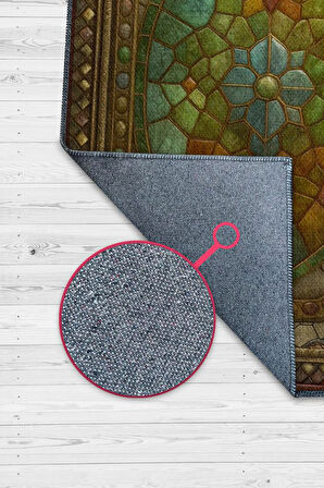 Homshtag Ammolite Taşı Halısı Yeşil Renk Enerji Taşı Figürlü Halı Spiritüel Temalı Modern Halı