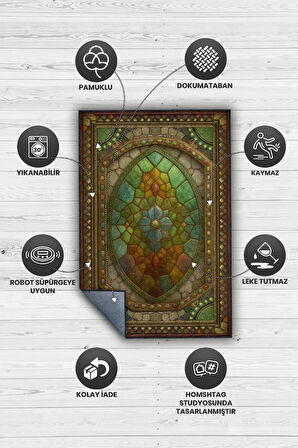 Homshtag Ammolite Taşı Halısı Yeşil Renk Enerji Taşı Figürlü Halı Spiritüel Temalı Modern Halı