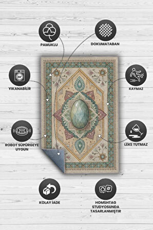 Homshtag Labradorit Taşı Halısı Yeşil Renkli Enerji Taşı Figürlü Halı Spiritüel Temalı Modern Halı