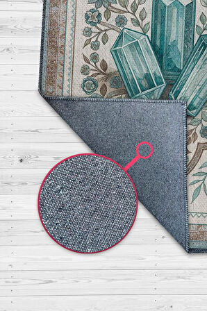 Homshtag Akuamarin Taşı Halısı Krem Mavi Aura Renkli Enerji Taşı Figürlü Halı Spiritüel Temalı Modern Halı