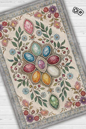 Homshtag Ay Taşı Halısı Çok Renkli Enerji Taşı Figürlü Halı Spiritüel Temalı Modern Halı