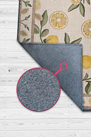 Homshtag Art Deco Limon Desenli Halı Bitki Temalı Sarı Renk Modern Limon Desenli Dijital Baskı Halı