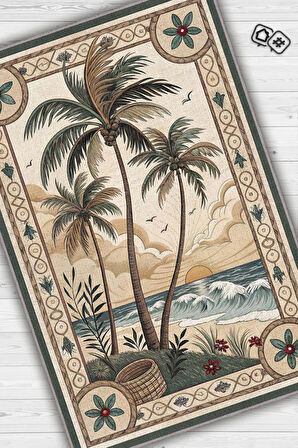 Homshtag Art Deco Palmiye Ağacı Desenli Halı Bitki Temalı Yeşil Palmiye Desenli Dijital Baskı Halı