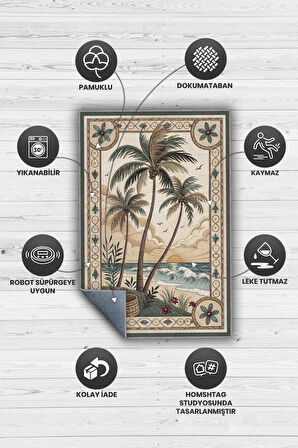 Homshtag Art Deco Palmiye Ağacı Desenli Halı Bitki Temalı Yeşil Palmiye Desenli Dijital Baskı Halı