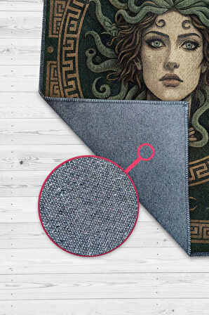 Homshtag Art Deko Renkli Medusa Temalı Yeşil Renkli Halı Medusa Desenli Halı Modern Halı