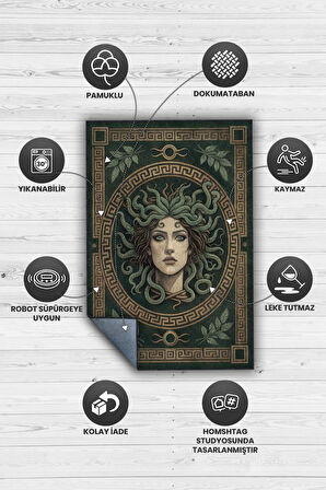 Homshtag Art Deko Renkli Medusa Temalı Yeşil Renkli Halı Medusa Desenli Halı Modern Halı