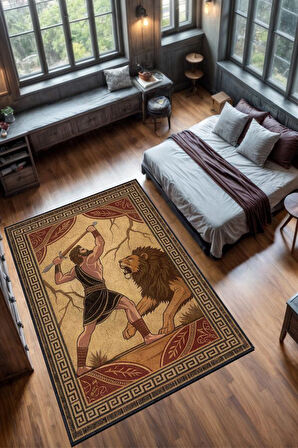 Homshtag Art Deko Çok Renkli Herkül Temalı Sıcak Renkli Halı Herkül Desenli Halı Modern Halı