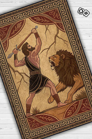 Homshtag Art Deko Çok Renkli Herkül Temalı Sıcak Renkli Halı Herkül Desenli Halı Modern Halı