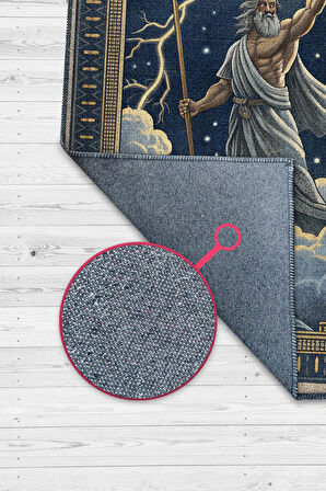 Homshtag Art Deko Renkli Zeus Temalı Mavi Renkli Halı Zeus Desenli Halı Modern Dijital Baskılı Halı