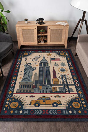 Homshtag Şehirlerde London Temalı Dijital Baskı Yıkanabilir Pamuk Tabanlı London Şehiri Temalı Halı