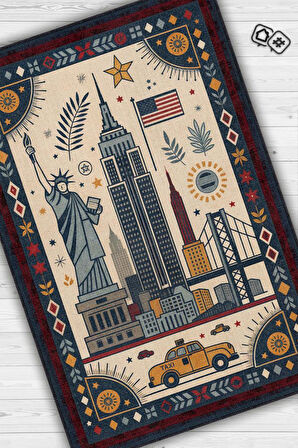 Homshtag Şehirlerde London Temalı Dijital Baskı Yıkanabilir Pamuk Tabanlı London Şehiri Temalı Halı