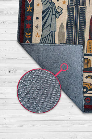 Homshtag Şehirlerde London Temalı Dijital Baskı Yıkanabilir Pamuk Tabanlı London Şehiri Temalı Halı