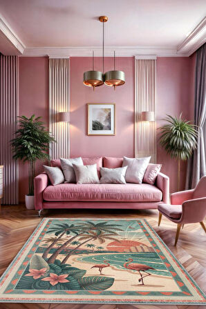 Homshtag Şehirlerde de Florida Temalı Dijital Baskılı Yıkanabilir Pamuk Tabanlı Halı