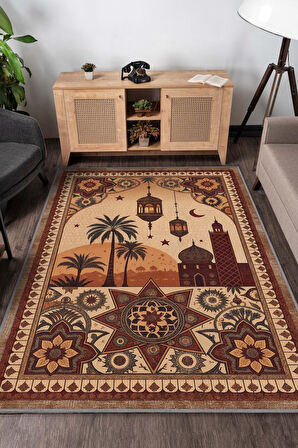 Homshtag Şehirlerde de Marakeş Temalı Dijital Baskılı Yıkanabilir Pamuk Tabanlı Halı