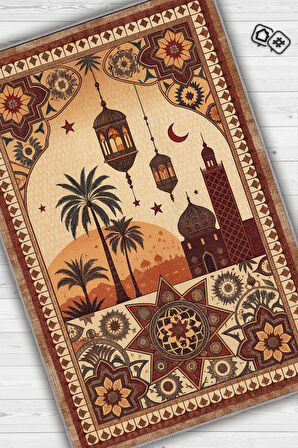 Homshtag Şehirlerde de Marakeş Temalı Dijital Baskılı Yıkanabilir Pamuk Tabanlı Halı