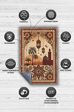 Homshtag Şehirlerde de Marakeş Temalı Dijital Baskılı Yıkanabilir Pamuk Tabanlı Halı