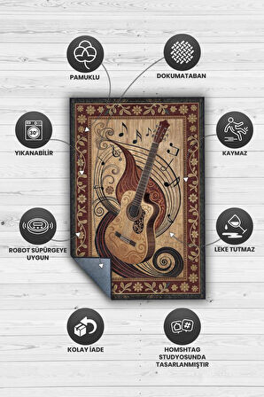 Homshtag Gitar Halısı Pop Art Müzik Halısı Müzik Gitar Figürlü Kahve Renkli Modern Halı