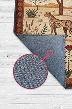 Homshtag Nuh'un Gemisi Koleksiyonu Çita Temalı Çiçekli Çok Renkli Bordürlü Şık Konsept Halı